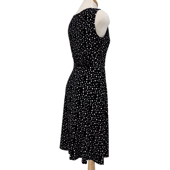 Petite Black with White Polka Dots Sleeveless Ruched Waist Dress, Small - Picture 8 of 16